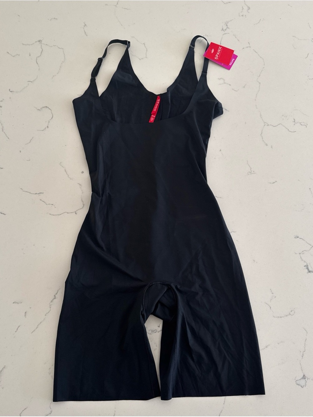 NWT Spanx Invisible Open Bust Mid Thigh Bodysuit Black Women’s New slimming